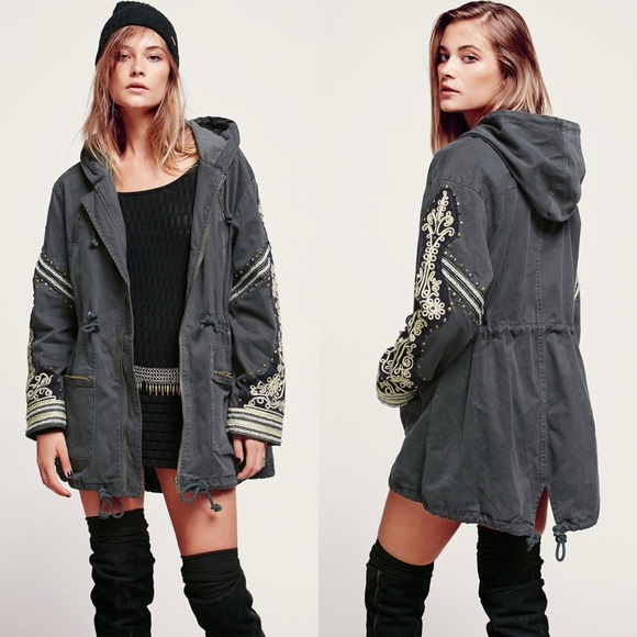 Free People Jackets & Blazers - Free People Golden Quills Military Parka in Gray